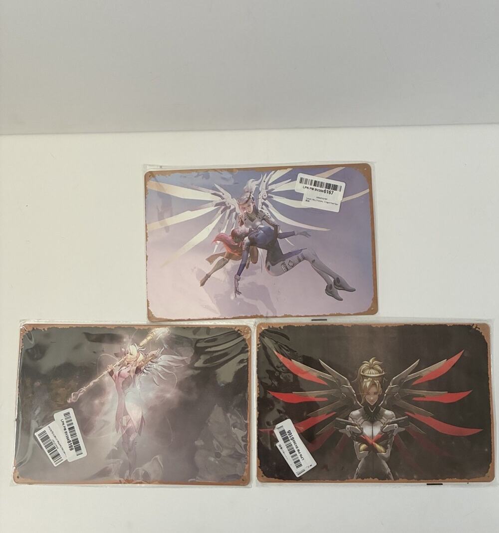 Overwatch Lot Of 3 Sz 8” x 12” Metal Tin Sign Game Room Decor Video Game Fan Art